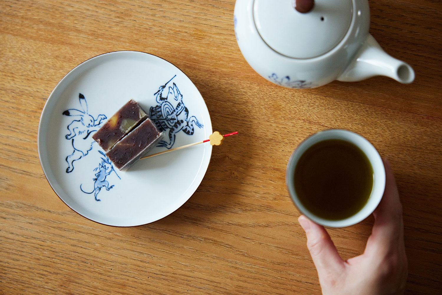 佐見焼 鳥獣戯画 急須＆湯呑み＆5寸皿セット