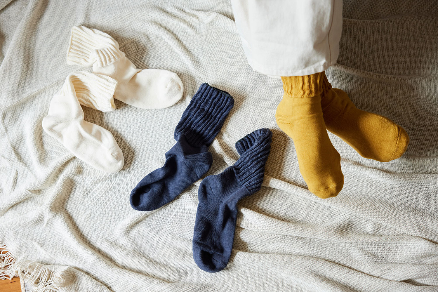 Kontex MOKU 履くタオル 靴下 3足セットA (アイボリー/チャコール/マスタード)